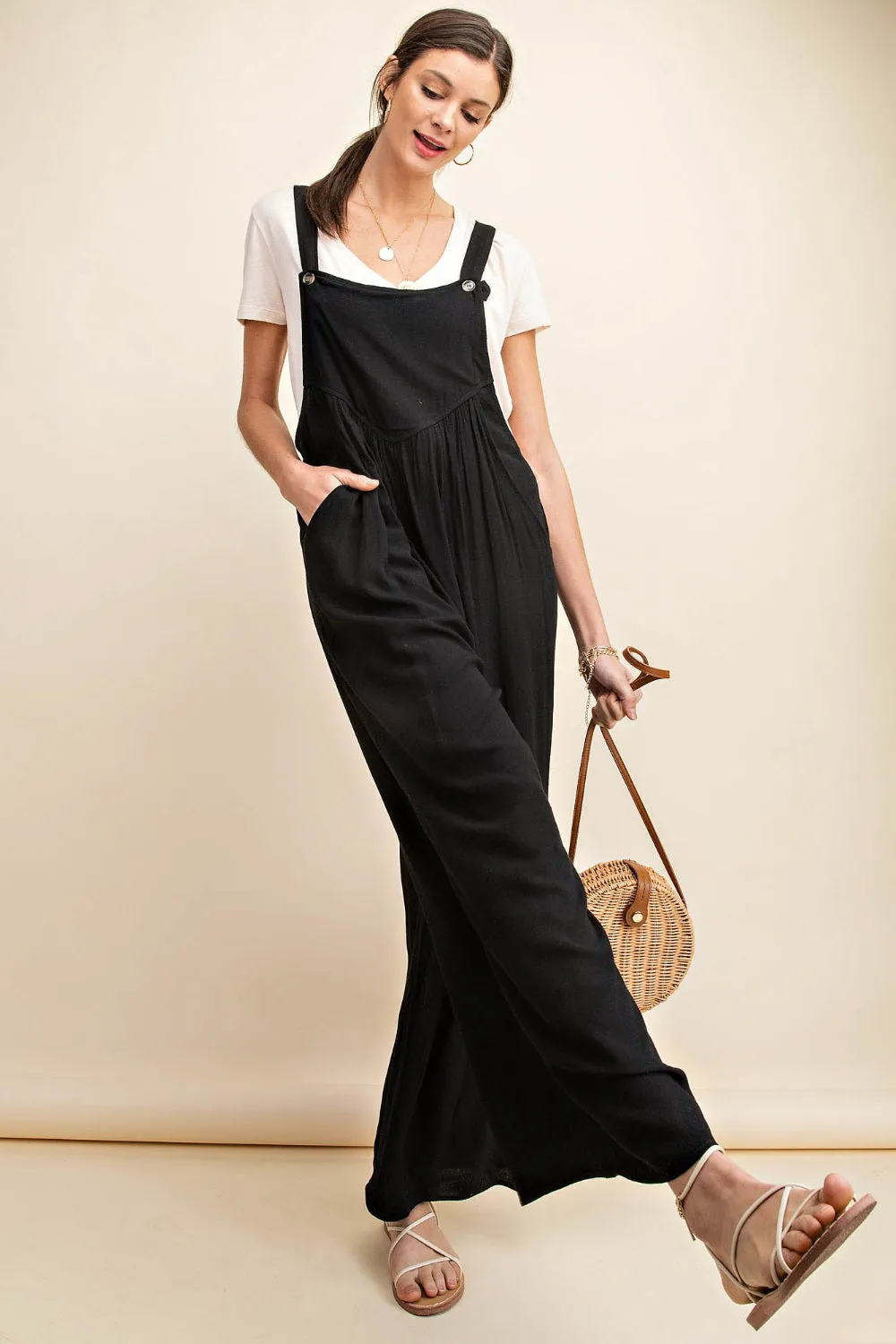 Gypsy Jumpsuit Overalls Kori America Full Size Sleeveless Ruched Wide Leg Overalls