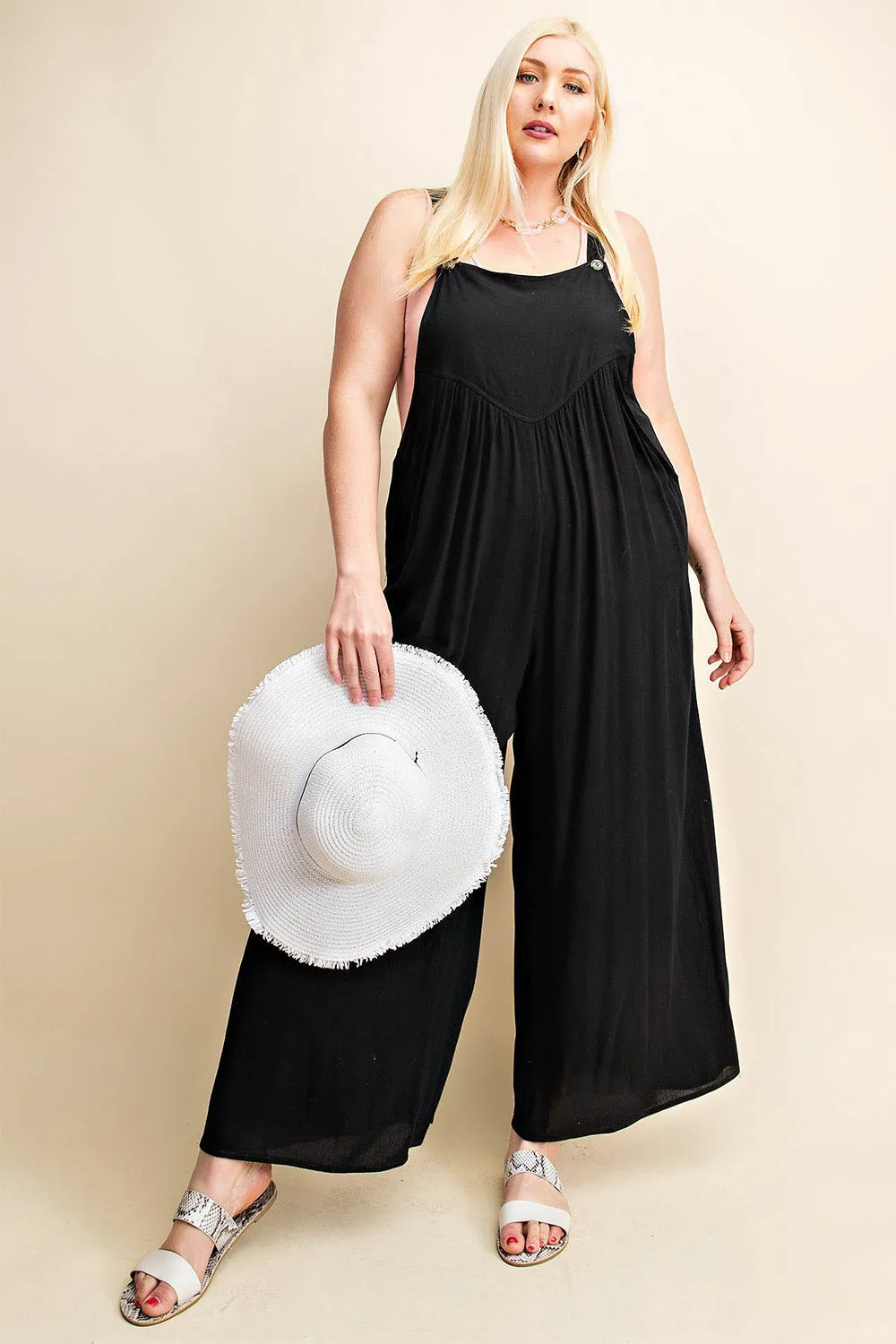 Gypsy Jumpsuit Overalls Kori America Full Size Sleeveless Ruched Wide Leg Overalls