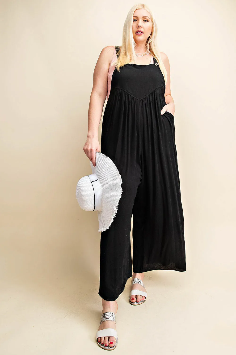 Gypsy Jumpsuit Overalls Kori America Full Size Sleeveless Ruched Wide Leg Overalls