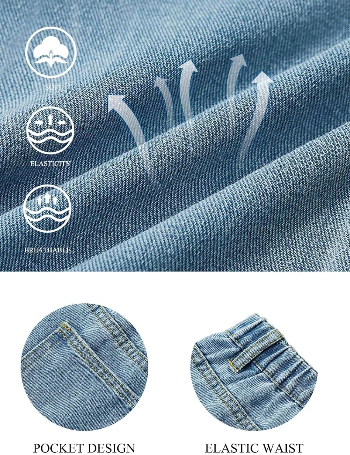 Haloumoning Girls Elastic Waist Jeans Straight Leg Demin Pants Casual Stretch Long Pants with Pockets 5-14 Years