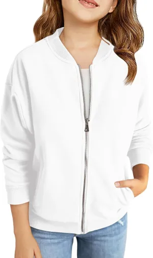 Haloumoning Girls Zip Up Jackets Kids Fall Long Sleeve Sweatshirts Outerwear with Pockets 5-14 years