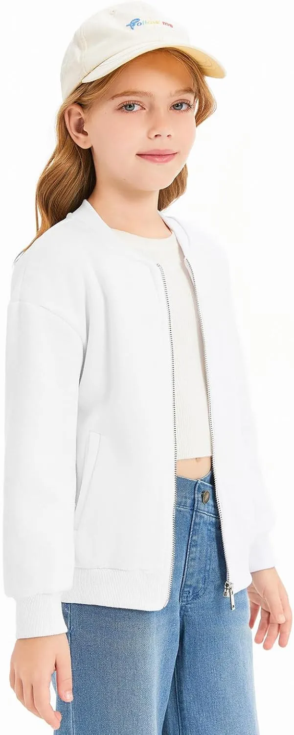 Haloumoning Girls Zip Up Jackets Kids Fall Long Sleeve Sweatshirts Outerwear with Pockets 5-14 years