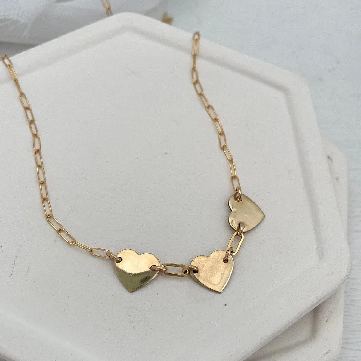 Heart Trio Paperclip Necklace