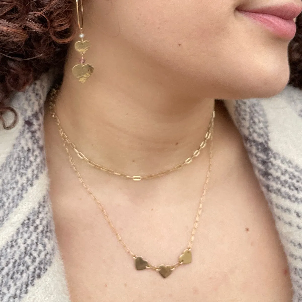 Heart Trio Paperclip Necklace