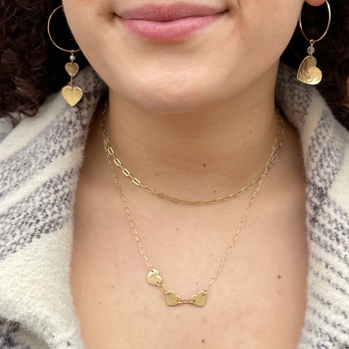 Heart Trio Paperclip Necklace