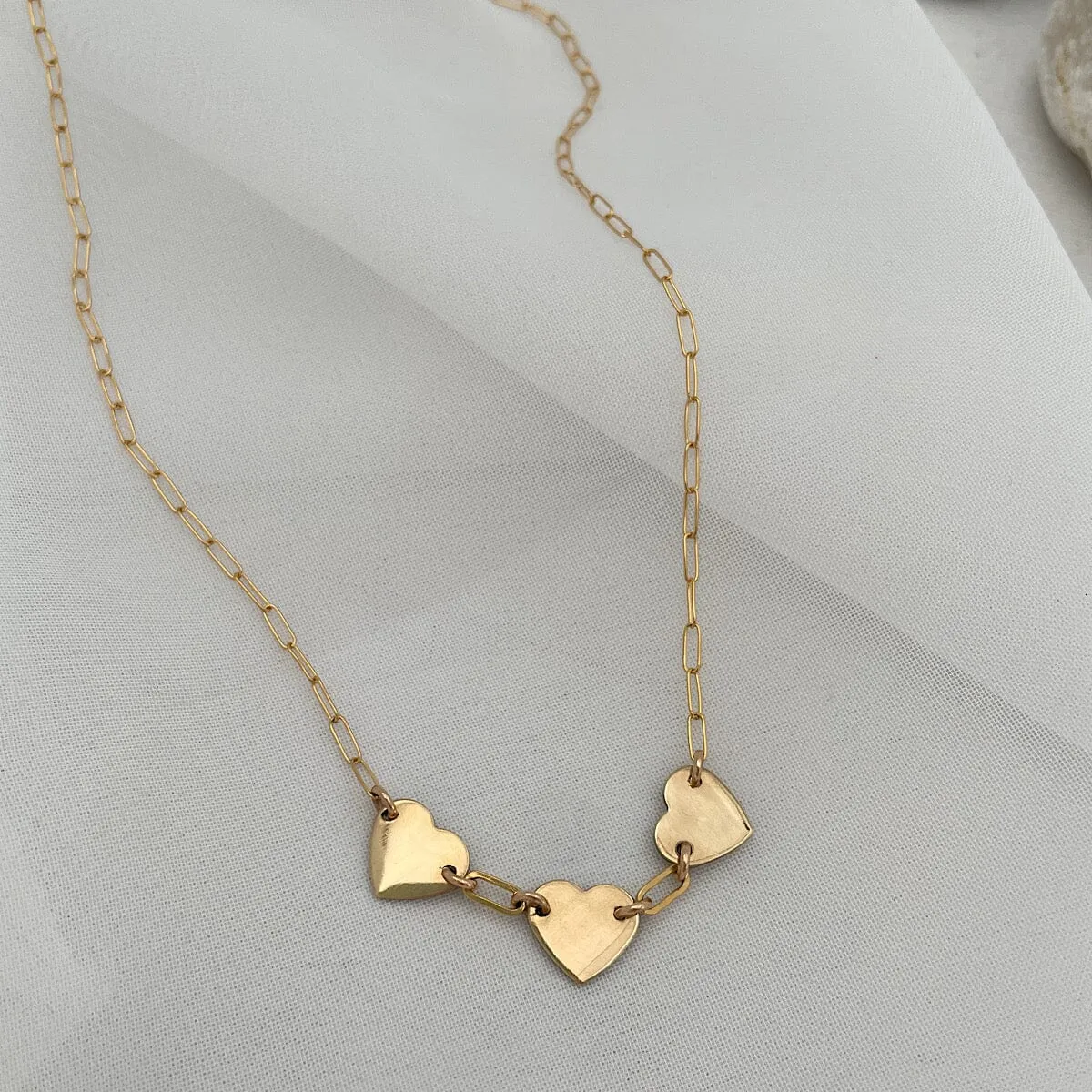 Heart Trio Paperclip Necklace