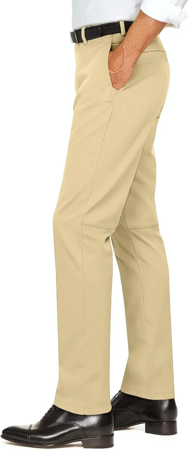 Heyfanee Men's Dress Pants Slim Fit Stretch Expandable Waist Flat Front Chinos Pants for Men