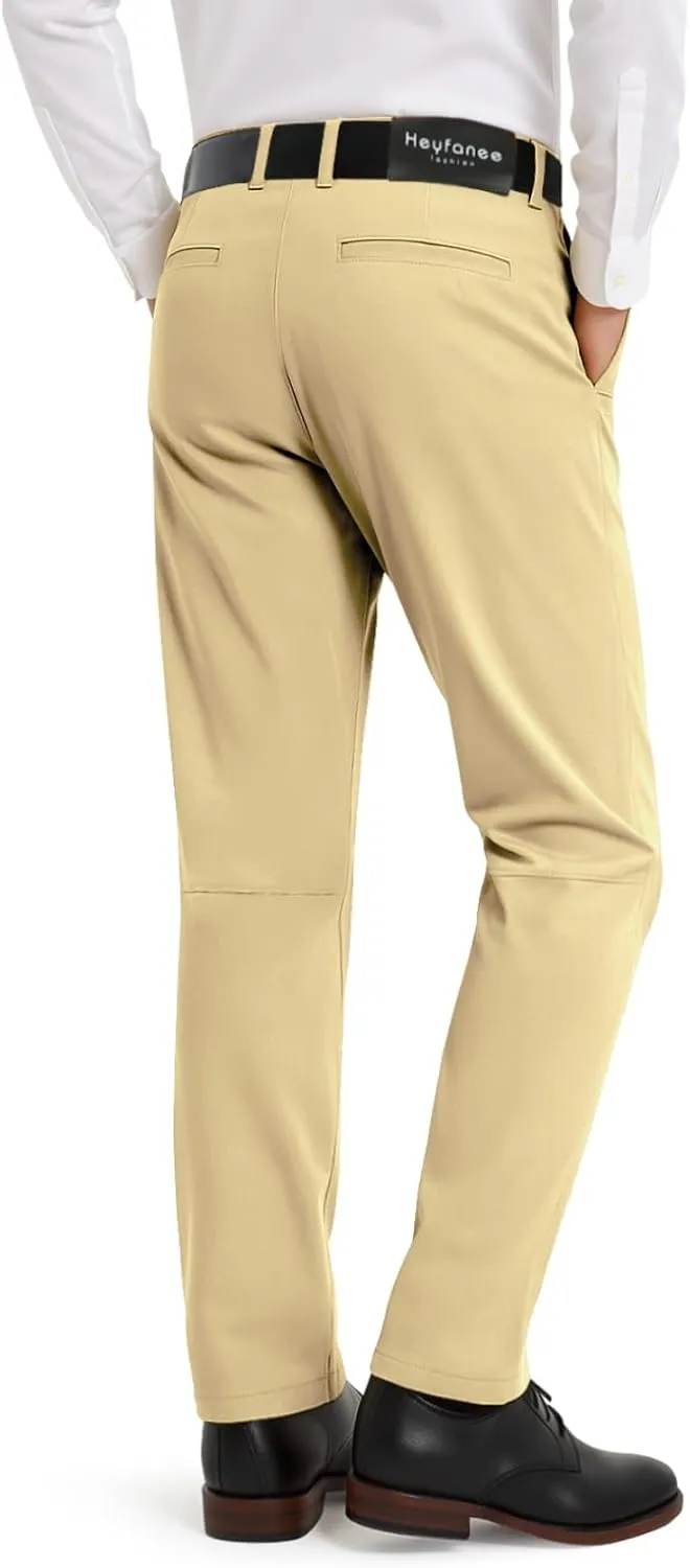 Heyfanee Men's Dress Pants Slim Fit Stretch Expandable Waist Flat Front Chinos Pants for Men