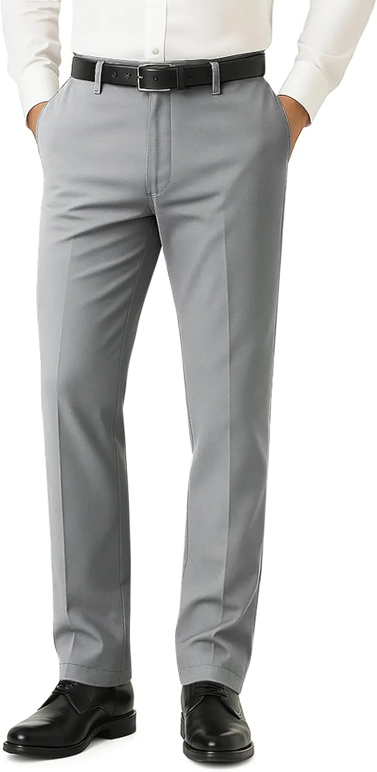 Heyfanee Men's Dress Pants Slim Fit Stretch Expandable Waist Flat Front Chinos Pants for Men