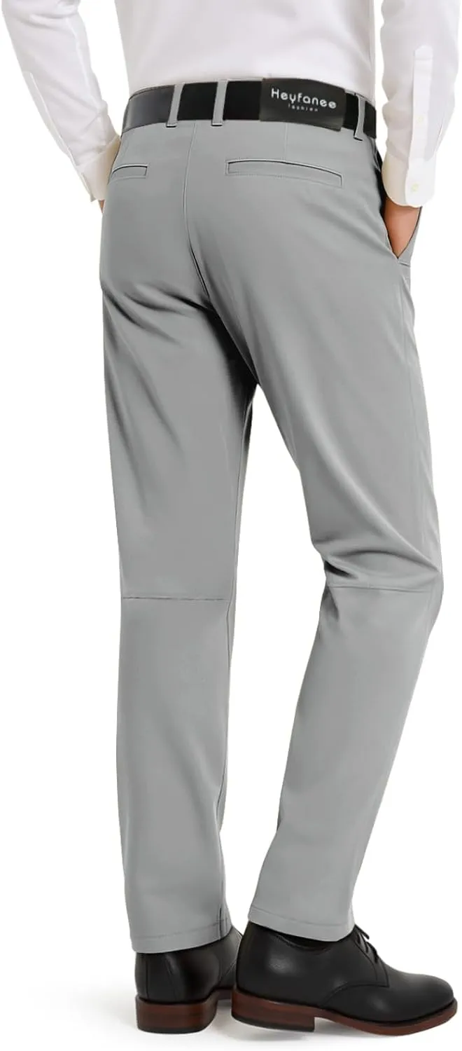 Heyfanee Men's Dress Pants Slim Fit Stretch Expandable Waist Flat Front Chinos Pants for Men