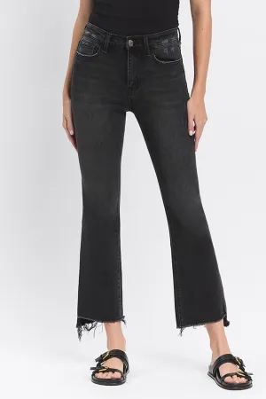 High Rise Raw Hem Crop Flare Jeans