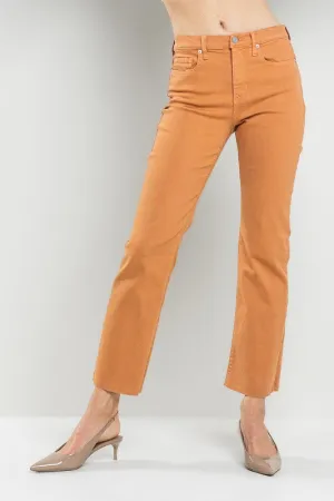 High Rise Straight Raw Hem Color Denim