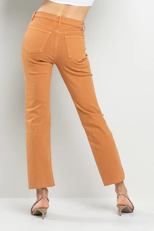 High Rise Straight Raw Hem Color Denim