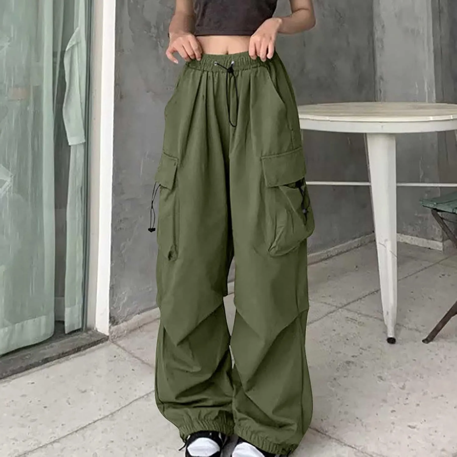 High Waist Cargo Pants for Women Elastic Waist Sweatpants Quick Dry Lightweight Trousers Drawstring Adjustable Jogger