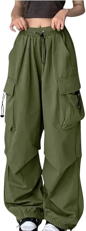 High Waist Cargo Pants for Women Elastic Waist Sweatpants Quick Dry Lightweight Trousers Drawstring Adjustable Jogger