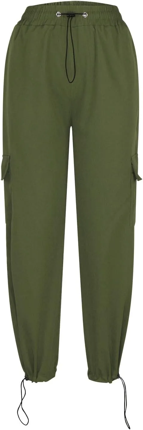 High Waist Cargo Pants for Women Elastic Waist Sweatpants Quick Dry Lightweight Trousers Drawstring Adjustable Jogger