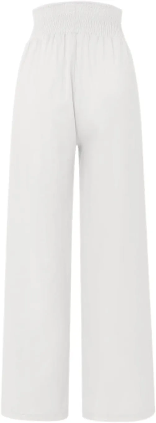 High Waist Cotton Linen Pants for Women Trendy Casual Summer Work Pants Wide Leg Button Beach Lounge Trousers