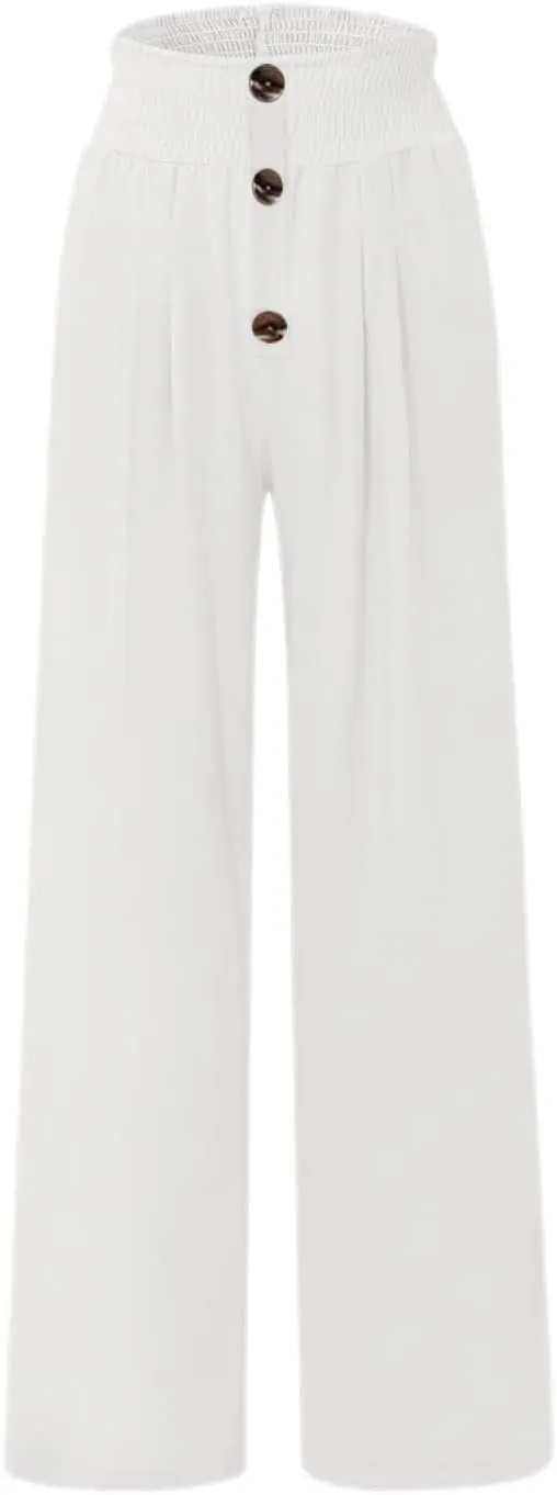 High Waist Cotton Linen Pants for Women Trendy Casual Summer Work Pants Wide Leg Button Beach Lounge Trousers