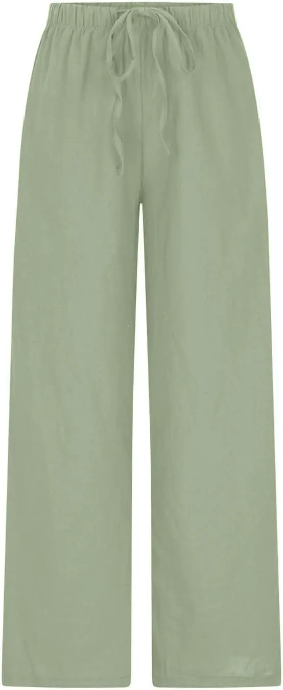 High Waisted Linen Pants for Women Dressy Casual 2025 Drawstring Wide Leg Flowy Pant Summer Beach Trousers