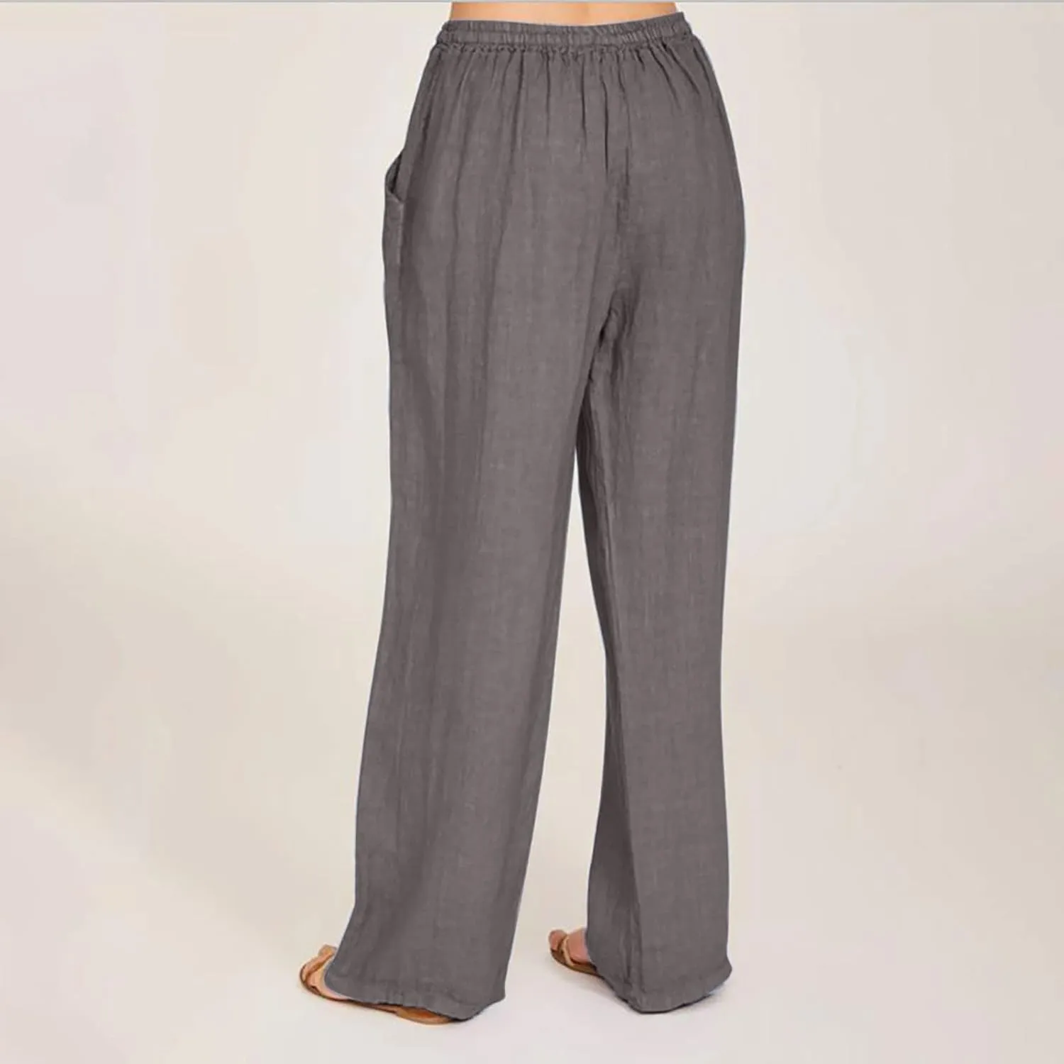 Hvyesh Women Cotton Linen Pants Summer Wide Leg Casual Loose Drawstring High Waist Palazzo Pants Trousers with Pockets