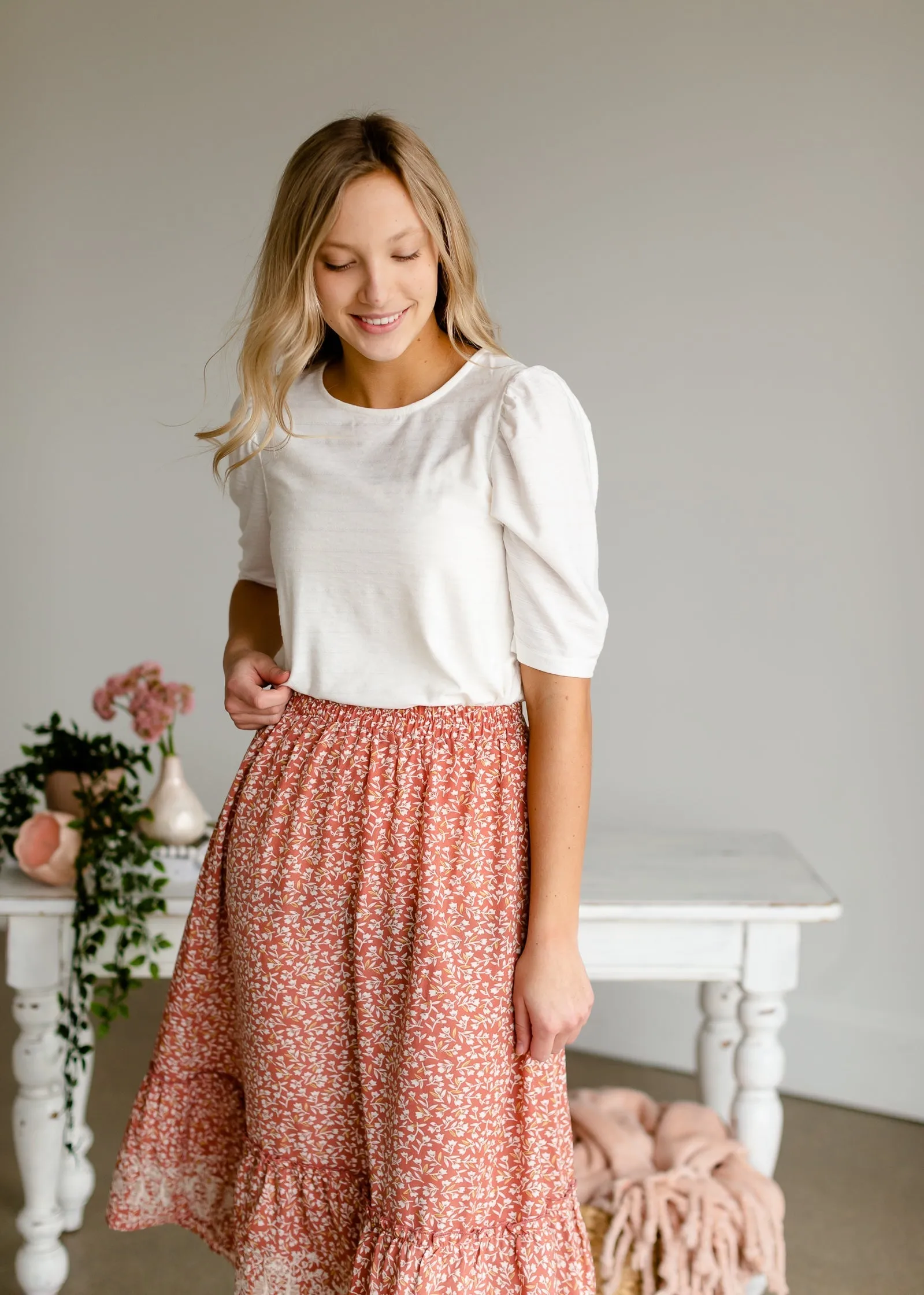 Ivory Textured Striped Puff Sleeve Top - FINAL SALE