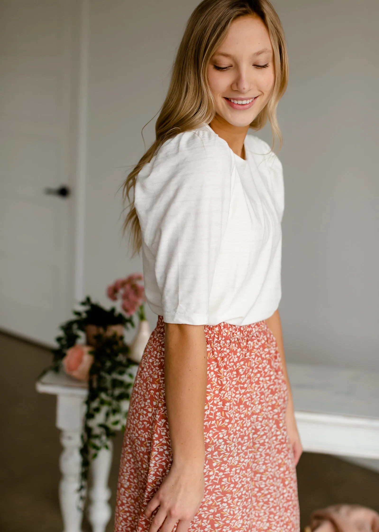 Ivory Textured Striped Puff Sleeve Top - FINAL SALE