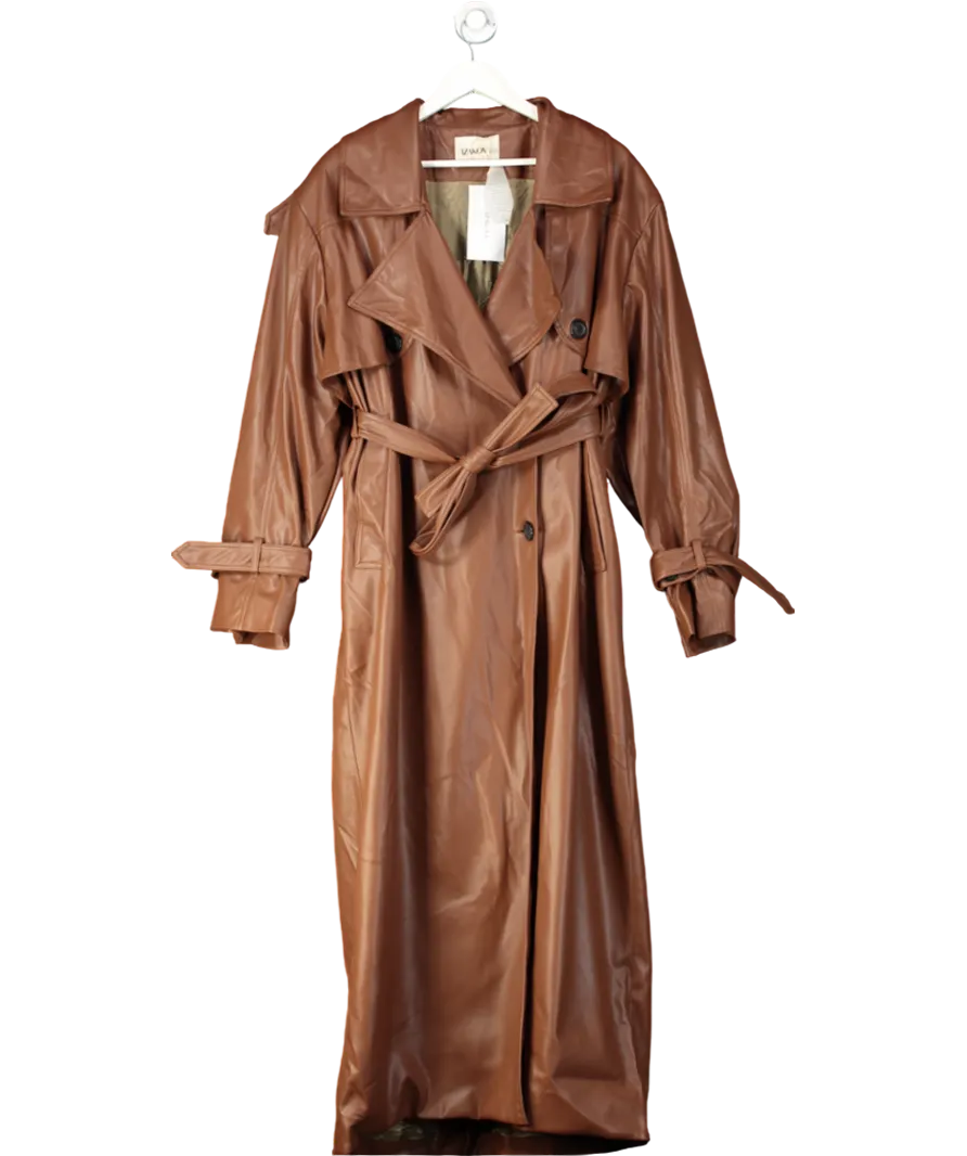 IZAKOVA Brown Vegan Leather Long Trench Coat UK M/L