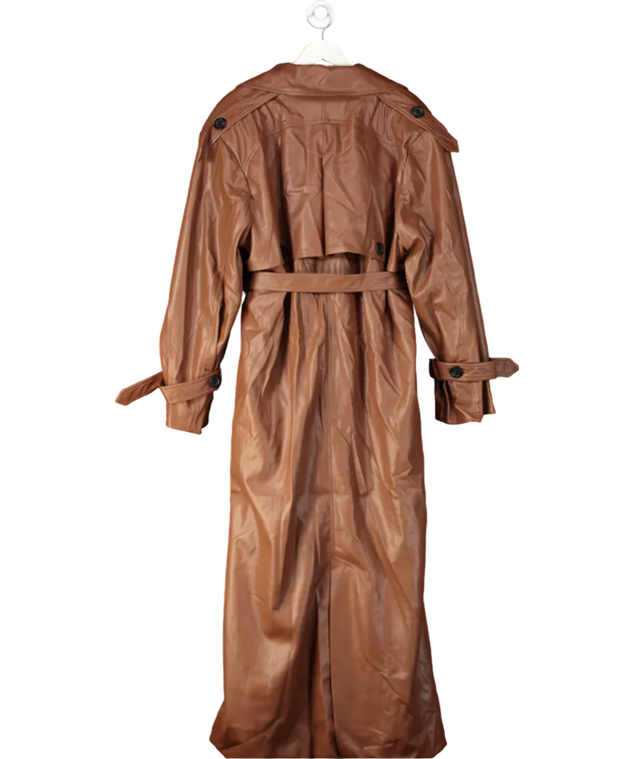 IZAKOVA Brown Vegan Leather Long Trench Coat UK M/L