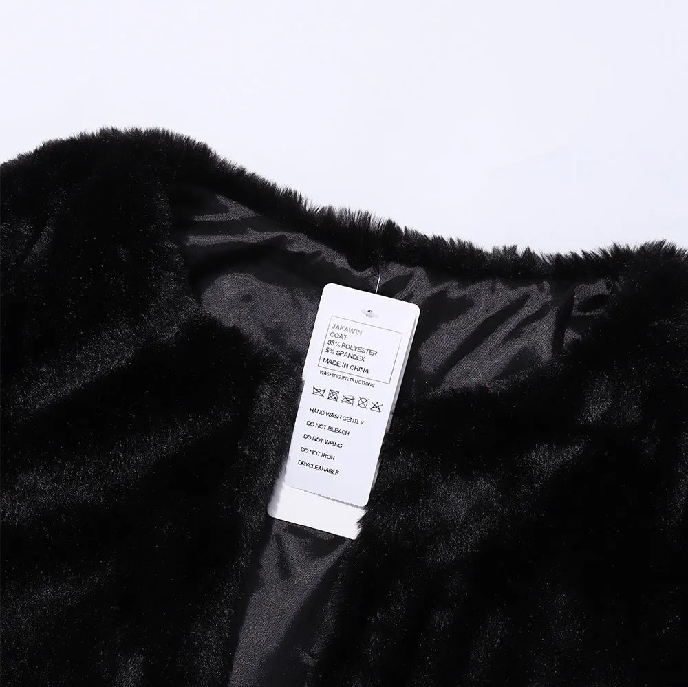 JAKAWIN Women Faux Fur Long Sleeve Shaggy Coat Winter Warm