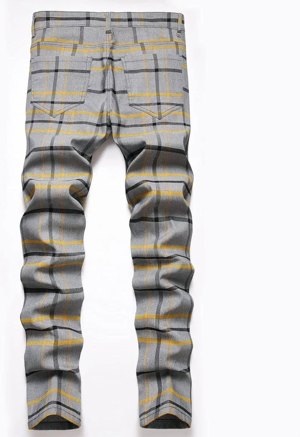 JE&NS Men's Stretch Slim Fit Flat-Front Casual Skinny Chinos Plaid Dress Pants