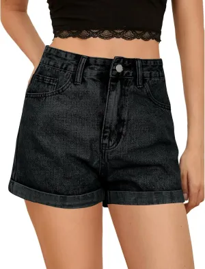 Jean Shorts Womens 2025 Summer High Waisted Stretchy Casual Rolled Hem Denim Shorts A-Line Hot Pants with Pockets