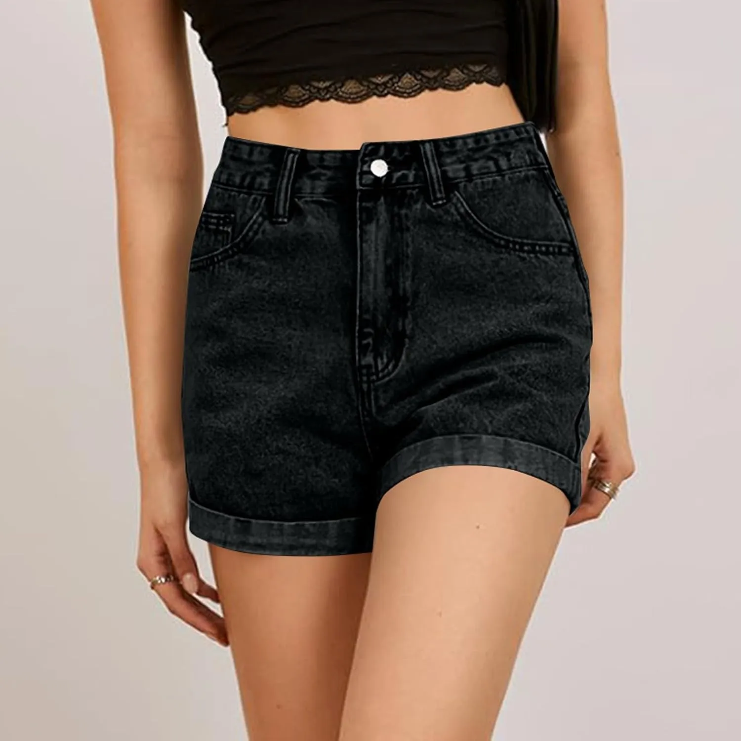 Jean Shorts Womens 2025 Summer High Waisted Stretchy Casual Rolled Hem Denim Shorts A-Line Hot Pants with Pockets