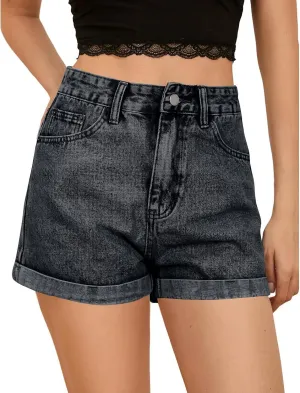 Jean Shorts Womens 2025 Summer High Waisted Stretchy Casual Rolled Hem Denim Shorts A-Line Hot Pants with Pockets