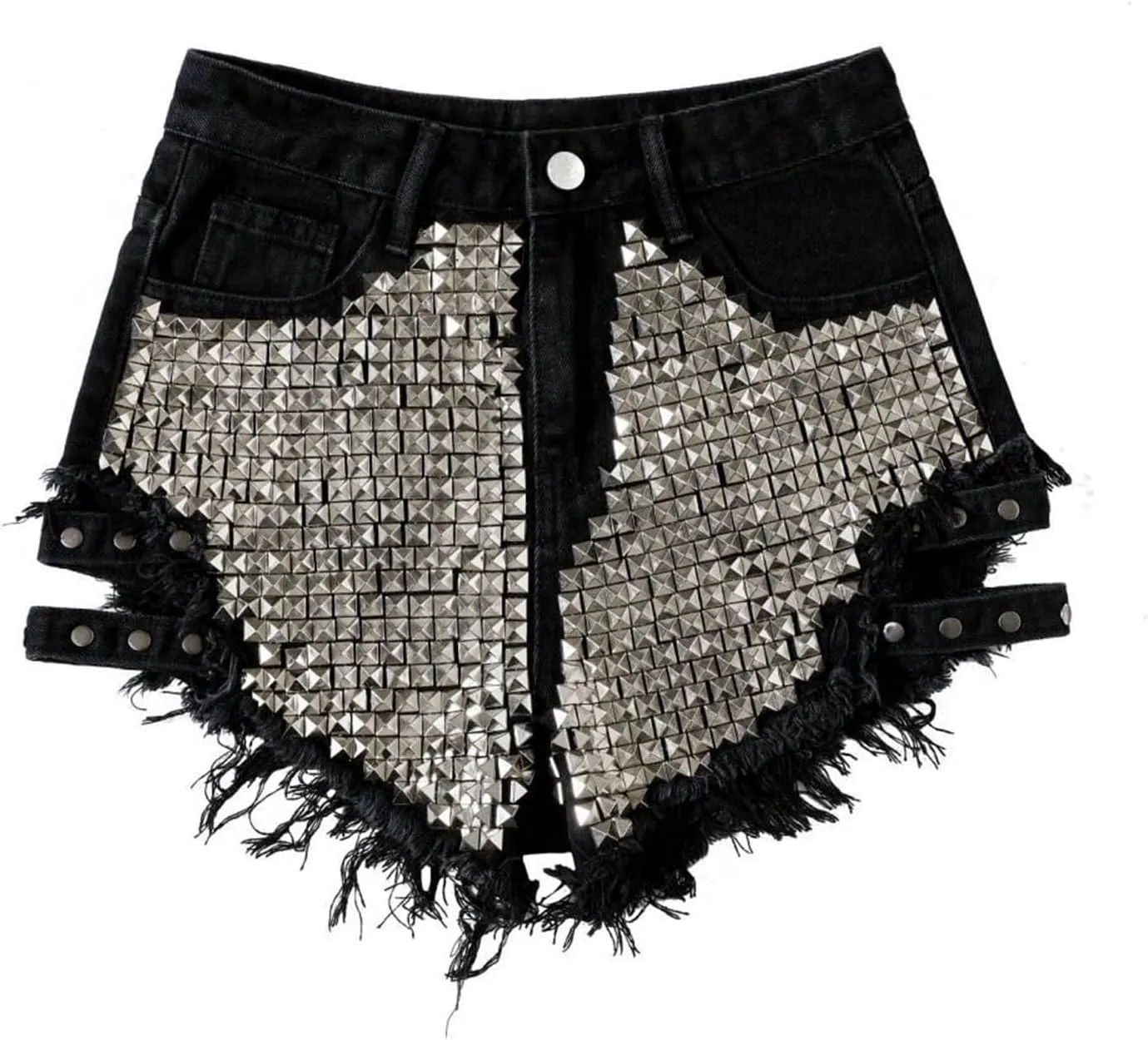 Jean Shorts Womens Fashion Cut Off Tassel Rivet Ripped High Waisted Short Jeans Punk Sexy Denim Jorts with Pockets