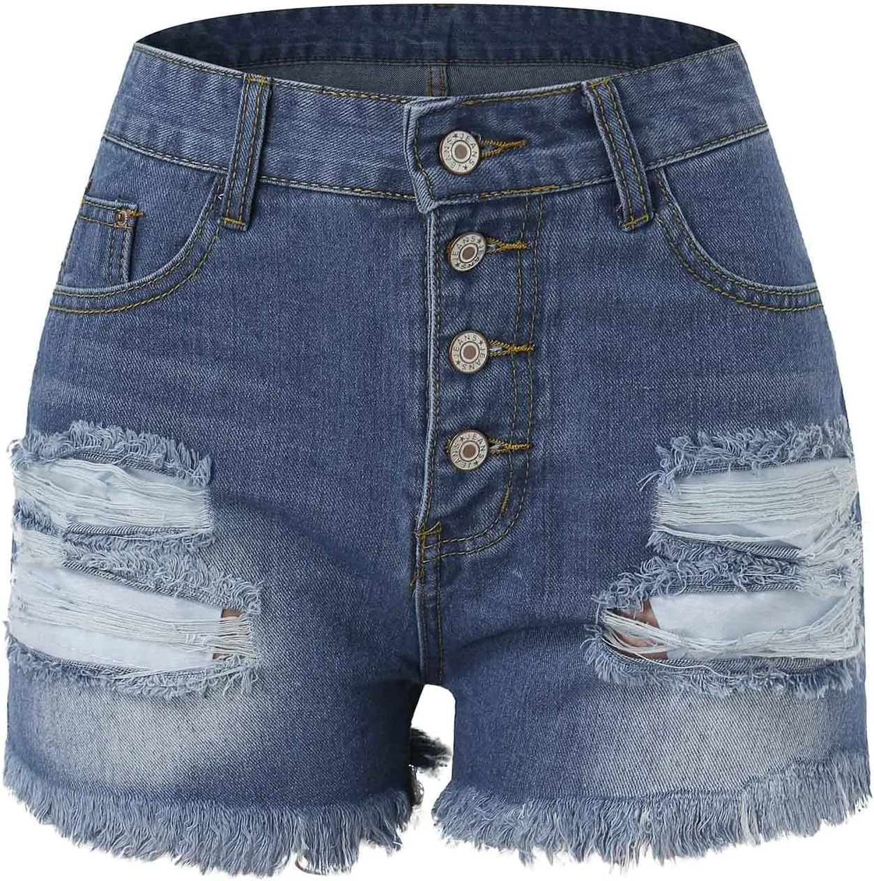 Jean Shorts Womens High Waisted Ripped Denim Shorts Summer Button Fly Frayed Raw Hem 5 Inch Denim Jorts with Pockets