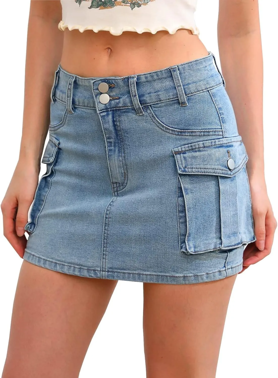 Jeans Skirts for Women Denim Cargo Mini Skirt Y2K Sexy Bodycon Tummy Control Casual Y2K Low Rise Jeans Pencil Mini Skirt