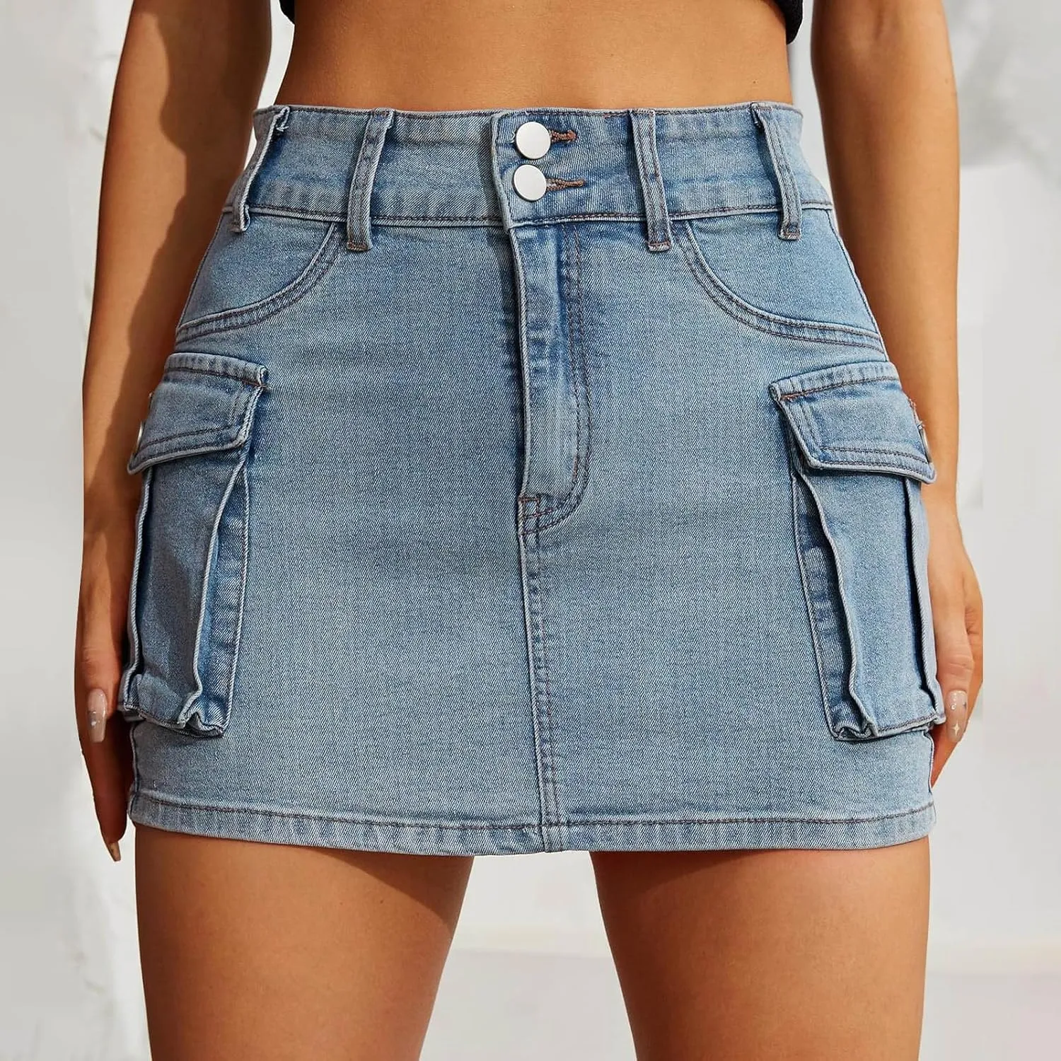 Jeans Skirts for Women Denim Cargo Mini Skirt Y2K Sexy Bodycon Tummy Control Casual Y2K Low Rise Jeans Pencil Mini Skirt