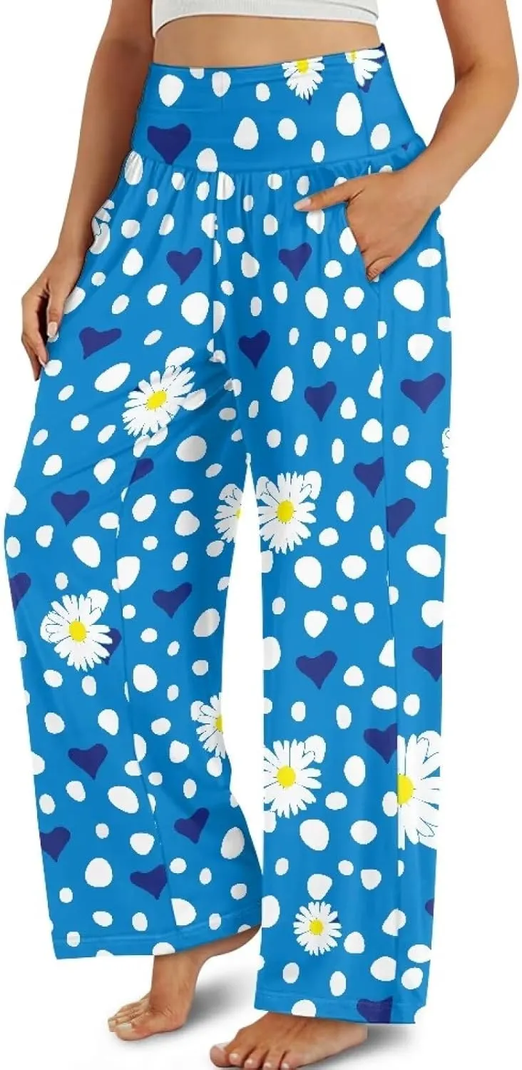 JEOCODY Women's Casual Wide Leg Pants Elastic Waist Loose Lounge Pants with Pockets Size S-3XL