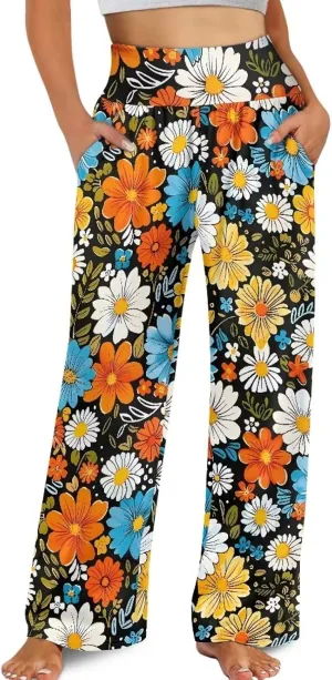 JEOCODY Women's Casual Wide Leg Pants Elastic Waist Loose Lounge Pants with Pockets Size S-3XL