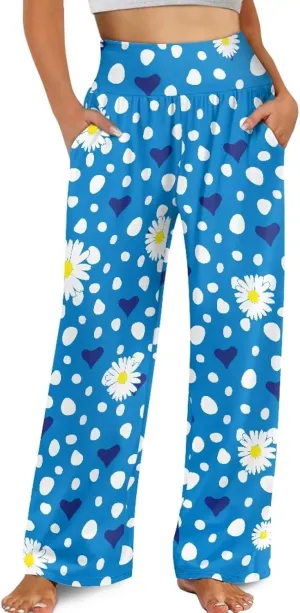 JEOCODY Women's Casual Wide Leg Pants Elastic Waist Loose Lounge Pants with Pockets Size S-3XL