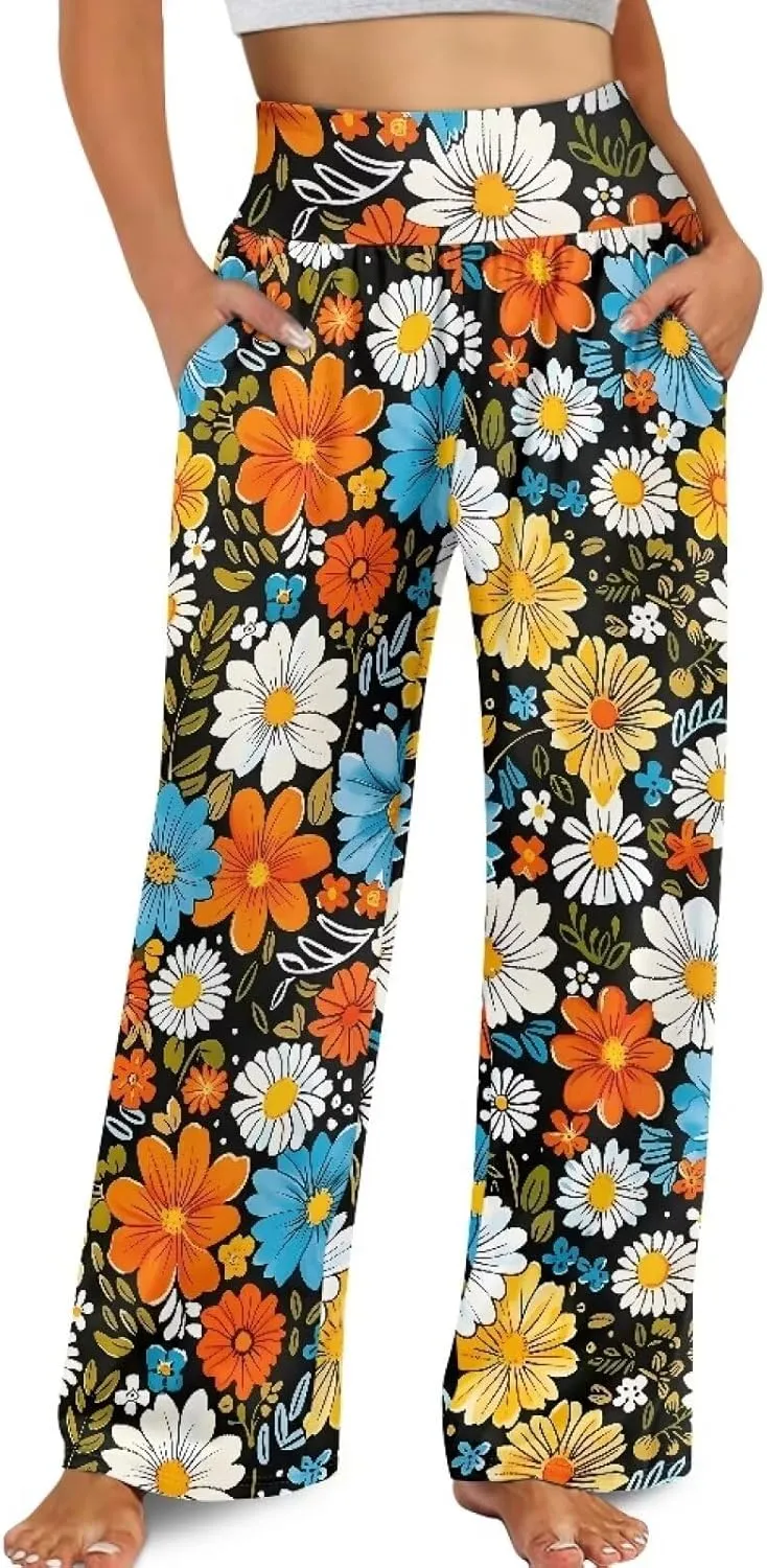 JEOCODY Women's Casual Wide Leg Pants Elastic Waist Loose Lounge Pants with Pockets Size S-3XL