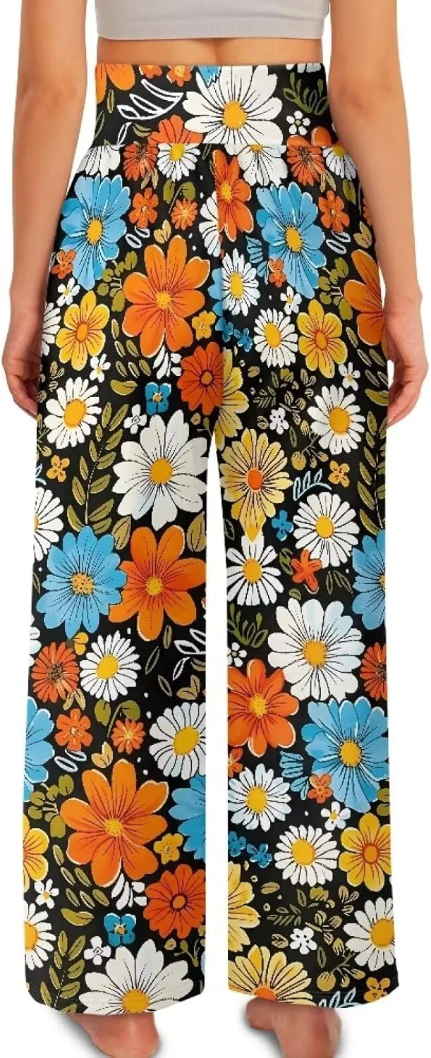 JEOCODY Women's Casual Wide Leg Pants Elastic Waist Loose Lounge Pants with Pockets Size S-3XL