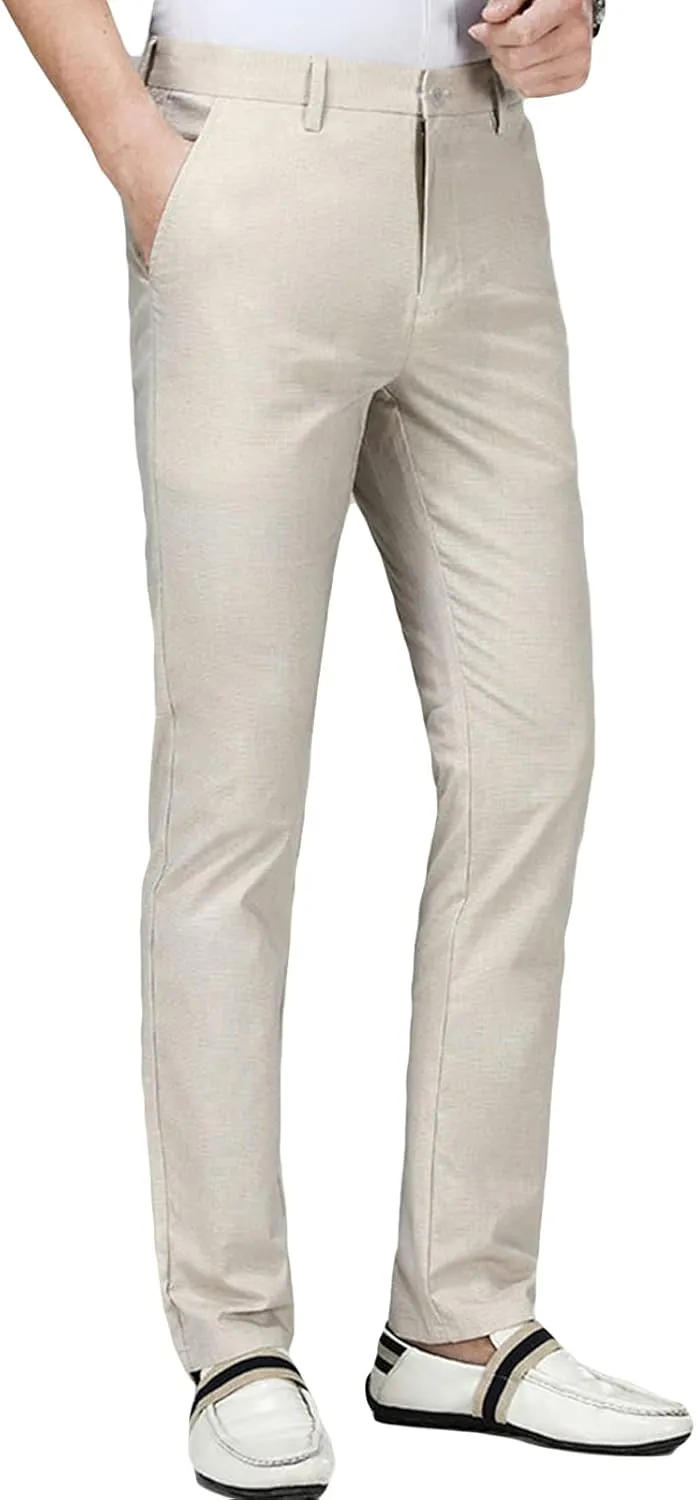 JEShifangjiusu Men's Classic Fit Flat Front Pant Stretch Solid Chino Deck Pant Dress Pants Casual Slim Fit Business Trousers