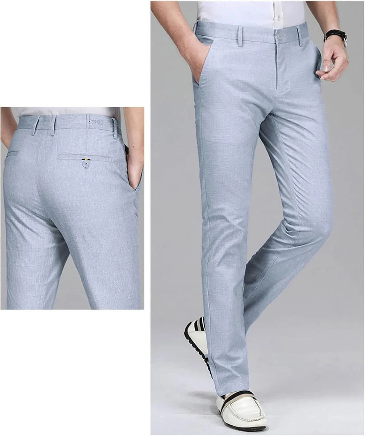 JEShifangjiusu Men's Classic Fit Flat Front Pant Stretch Solid Chino Deck Pant Dress Pants Casual Slim Fit Business Trousers