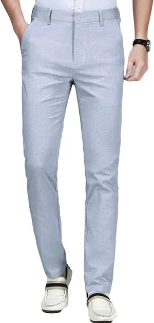 JEShifangjiusu Men's Classic Fit Flat Front Pant Stretch Solid Chino Deck Pant Dress Pants Casual Slim Fit Business Trousers
