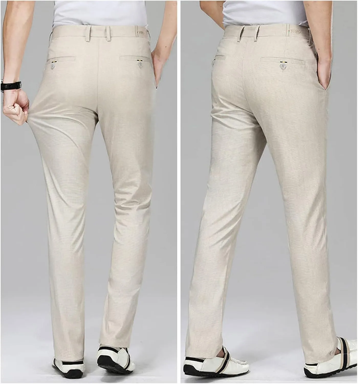 JEShifangjiusu Men's Classic Fit Flat Front Pant Stretch Solid Chino Deck Pant Dress Pants Casual Slim Fit Business Trousers