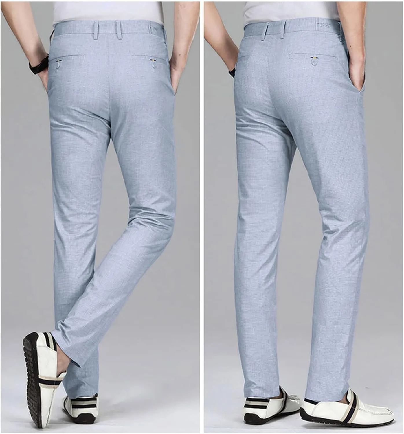 JEShifangjiusu Men's Classic Fit Flat Front Pant Stretch Solid Chino Deck Pant Dress Pants Casual Slim Fit Business Trousers