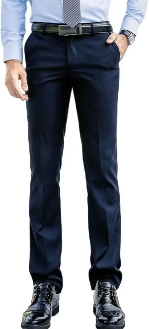 JEShifangjiusu Men's Slim-Fit Flat-Front Dress Pant Classic Business Chino Trousers Solid Color Skinny Comfort Wedding Pant (36,Dark Blue), Dark Blue, 36