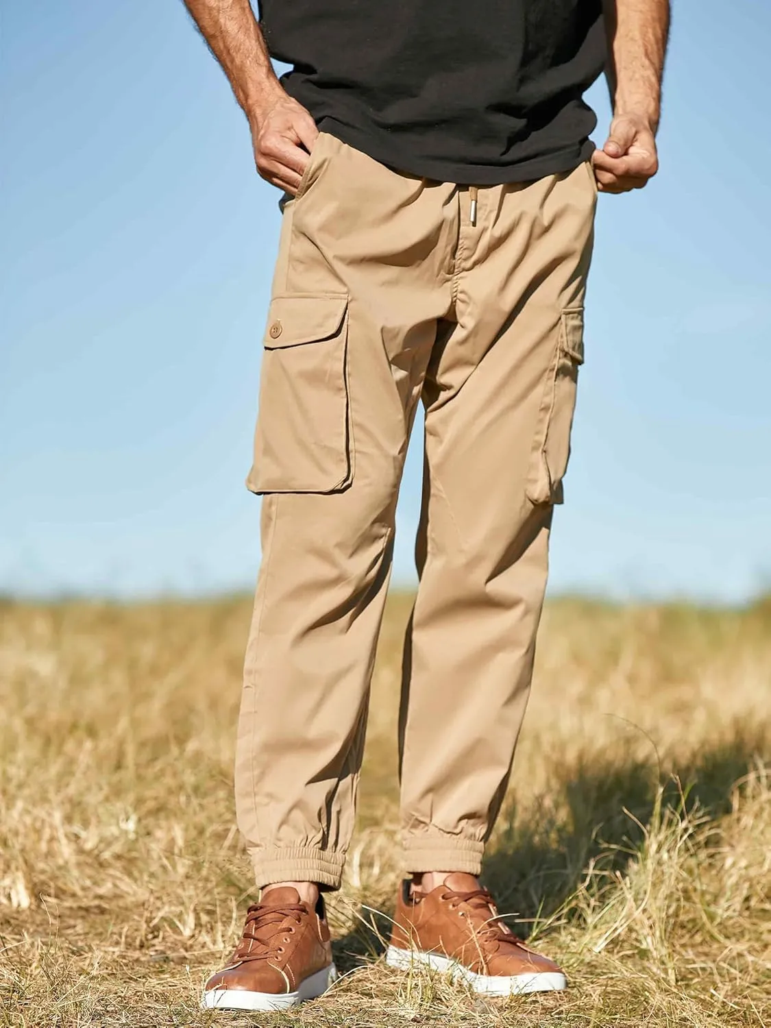 JMIERR Men's Casual Cargo Joggers Pants Stretch Elastic Waist Drawstring Tapered Sweatpants with Pockets