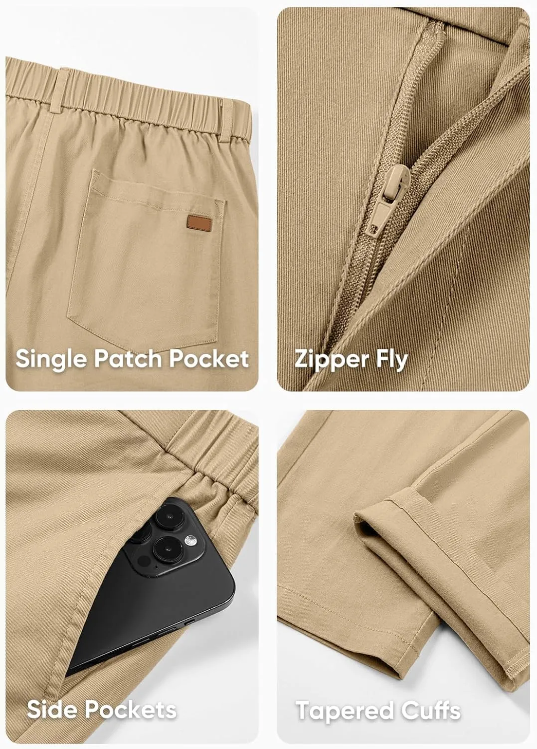 JMIERR Men's Chino Pants Casual Stretch Waist Tapered Trousers with Pockets